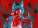 2018 5_fingers anthro beckoning black_sclera blood blood_covered blue_eyes blue_fur canine claws fur glowing glowing_eyes gore hacal_(yeison99) hi_res jewelry licking licking_lips mammal multicolored_fur necklace open_mouth scar sharp_teeth solo teeth tongue tongue_out two_tone_fur white_fur wolf yeison99 