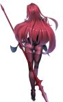  absurdres armored_boots artist_request ass back bodysuit boots commentary_request danta_(mtsk2455) fate/grand_order fate_(series) gae_bolg high_heels highres holding holding_weapon leotard long_hair pauldrons polearm purple_bodysuit purple_hair purple_leotard scathach_(fate)_(all) scathach_(fate/grand_order) shoulder_armor solo spear weapon white_background 
