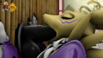  2018 3d_(artwork) animal_genitalia animal_penis anthro balls bathroom black_penis deep_throat digimon digital_media_(artwork) equine_penis eyes_closed glory_hole hands_on_wall hi_res nocturnalfuzz oral oral_penetration penetration penis renamon through_wall tongue tongue_out 