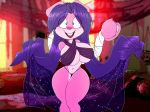  2018 amputee anthro armless big_breasts blush breasts clothed clothing dracojeff female fur hair lagomorph long_hair mammal pink_fur purple_hair rabbit solo wide_hips 