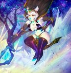  antlers armwear blue_nose breasts cervine chest_tuft cloak clothing crystal female forest hair hooves horn ice jewelry legwear loincloth magic mamaowl mammal nosivi rubber short_hair snow solo staff tree tuft white_hair yellow_eyes 