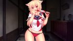  animal_ears blonde_hair blood catgirl fast-runner-2024 knife long_hair original panties photoshop red_eyes seifuku tiffy underwear weapon 