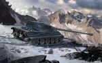  caterpillar_tracks cloud commentary_request day ground_vehicle highres military military_vehicle motor_vehicle mountain no_humans original sky snow snowing tank tiger_ii world_of_tanks 