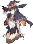  animal_ears asashio_(kantai_collection) black_cape black_hair black_legwear blue_eyes bow cape cat_ears cat_tail cropped_legs dress full_body gloves grey_dress halloween hat kantai_collection konishi_(koconatu) long_hair official_art orange_bow pinafore_dress pleated_dress remodel_(kantai_collection) shirt solo source_request staff tail thighhighs torn_clothes transparent_background white_gloves white_shirt witch_hat 