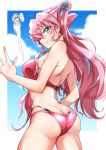  ass bikini blue_sky day from_behind ghost hair_ornament highres ishii_takuma long_hair maria_cadenzavna_eve nastassja_sergeyevna_tolstaya pink_hair senki_zesshou_symphogear skindentation sky swimsuit 