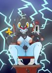  &lt;3 5_fingers anthro big_breasts black_fur blue_fur breasts electric_chair electricity female fur iguanasarecool luxray nintendo nipples pok&eacute;mon pok&eacute;mon_(species) pubes pussy red_eyes sitting smile solo switch video_games 