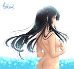  akiyama_mio ass bangs black_hair blue_eyes blunt_bangs breasts dimples_of_venus hime_cut k-on! long_hair medium_breasts nude sideboob solo sunset tidsean 