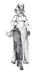  2018 anthro biped blizzard_entertainment bovine breasts cattle chinese_clothing chinese_dress clothed clothing dress female fluffy footwear fur gloves hair high_heels hooves horn legwear looking_at_viewer mammal neck_tuft niuzao shoes simple_background smile solo standing stockings tauren tuft unknown_artist video_games warcraft white_hair 