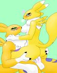  &lt;3 anthro balls black_sclera blue_eyes blush breast_suck breasts butt canine chest_tuft claws dgfox digimon digital_media_(artwork) duo female female_on_top fur male male/female mammal mastery_position on_top penis renamon sex sucking tuft 