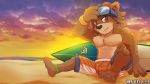  2019 anthro beach clothing fur hair heffy038 hi_res male mammal outside pecs seaside sky solo summer swimsuit 