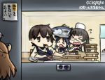  &gt;_&lt; aoba_(kantai_collection) choukai_(kantai_collection) closed_eyes commentary_request eating food full_mouth glasses hamu_koutarou kaga_(kantai_collection) kantai_collection mochizuki_(kantai_collection) multiple_girls sparkle sushi suzukaze_(kantai_collection) sweatdrop translation_request tuna 