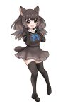  :d animal_ears beads black_footwear black_gloves black_legwear blue_neckwear bow bowtie brown_eyes brown_hair brown_shirt brown_skirt collar collared_peccary_(kemono_friends) elbow_gloves eyebrows_visible_through_hair full_body gloves hair_beads hair_ornament ise_(0425) kemono_friends long_hair looking_at_viewer low_twintails open_mouth peccary_ears peccary_tail sailor_collar shirt shoes short_sleeves simple_background skirt smile solo tail thighhighs twintails white_background zettai_ryouiki 