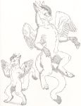  anthro blue_eyes dragon eyewear feathered_wings feathers featureless_crotch fluffy fur furred_dragon glasses paws skyfifer solo traditional_media_(artwork) wings 