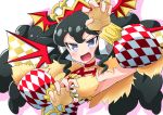  armpits arms_up bangs big_hair black_hair blush brown_gloves choker claw_pose crown demon_wings detached_sleeves eyebrows_visible_through_hair fangs fingerless_gloves garuru_(pripara) gloves grey_eyes happy hat_wings headphones highres idol_time_pripara long_hair mikomo open_mouth paw_gloves paws pripara red_choker shirt simple_background sleeveless sleeveless_shirt smile tied_hair twintails white_background wings 