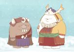  2018 anthro bear brown_fur clothed clothing crushfang_(sdorica_sunset) dagger_(sdorica_sunset) duo fur humanoid_hands male mammal okatana polar_bear privateotou sdorica_sunset slightly_chubby snow white_fur 