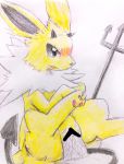  blush censored clothing colored_pencil_(artwork) costume disembodied_penis duo eeveelution eiroru female feral horn jolteon male male/female melee_weapon nintendo penetration penis pok&eacute;mon pok&eacute;mon_(species) polearm pussy pussy_juice sex simple_background solo_focus tears traditional_media_(artwork) trident vaginal vaginal_penetration video_games weapon 