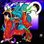  2009 5_fingers anthro becky_the_hedgehog biped blue_fur blue_hair chinese_clothing chinese_dress clothing dress eyelashes female fur green_eyes hair hand_fan hedgehog holding_object kemono long_hair long_sleeves looking_at_viewer mammal purity solo yin_yang 