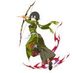  arrow asada_shino black_eyes black_hair bow_(weapon) brown_hakama detached_sleeves full_body green_scarf green_sleeves hair_between_eyes hair_ribbon hakama holding holding_arrow holding_bow_(weapon) holding_weapon japanese_clothes leg_up long_sleeves official_art parted_lips ribbon scarf sidelocks simple_background solo sword_art_online sword_art_online:_code_register tress_ribbon weapon white_background white_legwear white_ribbon 