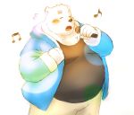  2018 anthro bear belly blush clothing eyes_closed fur male mammal maron2475 overweight overweight_male pants polar_bear shirane_kan shirt simple_background singing solo utau white_background white_fur 