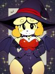  2018 animal_crossing anthro argento breasts bulge canine clothed clothing costume dickgirl digital_media_(artwork) dog halloween hat hi_res holidays intersex isabelle_(animal_crossing) looking_at_viewer mammal nintendo shih_tzu signature solo video_games witch_hat 