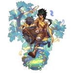  artist_request bird brown_eyes cougar_(animal) dragalia_lost feathers full_body green_hair leaf long_hair non-web_source official_art petting rawn roots shirtless sitting transparent_background tree 