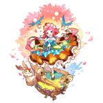  bird blue_eyes bunny dragalia_lost flower full_body hair_flower hair_ornament long_hair maribelle_(dragalia_lost) non-web_source official_art petals pink_hair roots squirrel transparent_background 