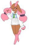  1girl alternate_color creatures_(company) furry game_freak gen_4_pokemon lopunny nintendo pokemon red_eyes romeo_pic school_uniform shiny_pokemon smile solo 