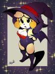  2018 animal_crossing anthro argento breasts canine cleavage clothed clothing costume digital_media_(artwork) dog female halloween hat hi_res holidays isabelle_(animal_crossing) mammal nintendo shih_tzu signature solo video_games witch_hat 