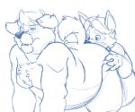  2018 anal anthro belly biting_lip bravo butt butt_grab canine digital_drawing_(artwork) digital_media_(artwork) disney dog duo eyewear facial_hair fox fur gideon_grey glasses hair half-closed_eyes hand_on_butt looking_pleasured male male/male mammal monochrome nude oral overweight overweight_male raised_tail rimming sex simple_background sketch slightly_chubby smile tuft white_background zootopia 