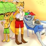  anthro beach canine clothed clothing damian5320 fox group jcfox lombax male mammal procyonid raccoon ratchet ratchet_and_clank seaside sleeping sly_cooper sly_cooper_(series) sunset topless video_games 
