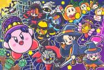  5girls adeleine bat_wings black_hair blonde_hair blue_eyes blue_hair blush_stickers bonkers bug candy cloak commentary_request como_(kirby) copy_ability cosplay crazy_eyes dark_meta_knight fangs flamberge_(kirby) food francisca_(kirby) frankenstein's_monster frankenstein's_monster_(cosplay) grey_eyes halloween halloween_costume happy_halloween hat hidden_face hyness jester_cap jiangshi_costume kirby kirby:_star_allies kirby_(series) marx mask moon multiple_boys multiple_girls mummy_costume night night_sky official_art one_eye_closed open_mouth paintbrush pink_hair purple_eyes red_hair ribbon_(kirby) scar scar_across_eye silhouette silk sky smile spider spider_web star waddle_dee wand wings witch_costume witch_hat yellow_eyes zan_partizanne 