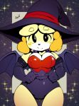  2018 animal_crossing anthro argento breasts canine clothed clothing costume digital_media_(artwork) dog female halloween hat hi_res holidays isabelle_(animal_crossing) looking_at_viewer mammal nintendo shih_tzu signature solo video_games witch_hat 
