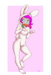  2018 alasou anthro blue_eyes breasts clothed clothing costume digital_media_(artwork) female hair mammal pink_hair simple_background smile solo 