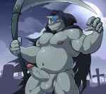  anthro balls cape cloak clothing death_(personification) erection grim_reaper humanoid_penis luchador maldu male mammal mask musclegut muscular navel nipples pecs penis rhinoceros solo wrestler 