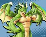 abs anthro biceps big_muscles claws dragalia_lost dragon fist flexing green_scales hair half-length_portrait horn male midgardsormr_(dragalia_lost) muscular muscular_male nude open_mouth pecs portrait pose red_eyes scales solo spines standing tan_scales vein waddledox wings 