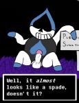  2018 balls clothing deltarune digital_media_(artwork) erection grass humanoid_penis kuponutters lancer_(deltarune) male penis sign sitting spade unknown_species video_games 