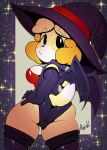  2018 animal_crossing anthro argento breasts butt canine clothed clothing costume digital_media_(artwork) dog female halloween hat hi_res holidays isabelle_(animal_crossing) looking_back mammal nintendo shih_tzu signature solo video_games witch_hat 
