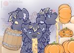  3_heads candy canine cerberus food force_feeding forced fruit halloween holidays mammal max_haibane multi_head pumpkin vomit wolf 