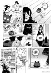  ? aiue0 apple asui_tsuyu bandages blush_stickers boku_no_hero_academia bowl bunny comic english finger_to_mouth fireplace floor floral_background food fruit frustrated goggles hat hatsume_mei headgear highres midoriya_izuku monochrome musical_note pet_bowl potion shelf silent_comic twitter_username uraraka_ochako witch witch_hat yarn yarn_ball 