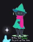  ambiguous_gender anthro bunybunyboi clothed clothing deltarune dialogue english_text eyewear glasses hat monster ralsei scarf simple_background text video_games 