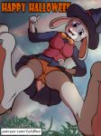  anthro breasts camel_toe clothed clothing colrblnd_(artist) disney feet female fur grey_fur halloween holidays judy_hopps lagomorph looking_at_viewer low-angle_view magic_user mammal panties rabbit spread_legs spreading underwear upskirt witch worm&#039;s-eye_view zootopia 
