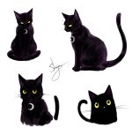  artist_name black_cat cat cat_focus chinese_commentary commentary_request crescent highres no_humans original sheya signature simple_background sitting whiskers white_background yellow_eyes 