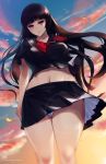  1girl black_hair breasts cameltoe ghost kanoe_yuuko large_breasts long_hair looking_at_viewer navel panties parted_lips pink_eyes school_uniform serafuku skirt smile solo tagme tasogare_otome_x_amnesia underwear 