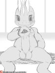  2018 anthro balls blush erection foreskin front_view grin hand_on_penis humanoid_penis machop male monochrome nintendo nude penis pok&eacute;mon pok&eacute;mon_(species) simple_background sitting smile solo spread_legs spreading uncut video_games white_background winick-lim 