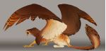  2018 ambiguous_gender avian beak brown_eyes brown_feathers brown_fur claws digital_media_(artwork) feathers feral fur gryphon open_mouth simple_background solo turnipberry 