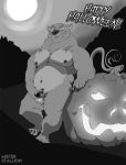  balls bear black_and_white erection food fruit greyscale halloween holidays looking_at_viewer m_solo male male/male mammal misterstallion monochrome musclegut muscular penis pinup pose pumpkin smile solo 