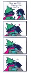  &lt;3 blush caprine comic deltarune dialogue english_text eyewear glasses goat hug human kris_(deltarune) mammal mtt-brandanimepowder ralsei scarf text undertale video_games 