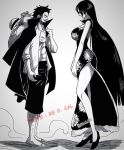 1boy 1girl artist_request black_hair boa_hancock breasts dress large_breasts long_hair monkey_d_luffy one_piece smile 