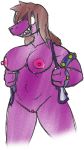  armlet bottomless bracelet breasts brown_hair clothed clothing deltarune drooling empty_eyes female fours_(artist) hair jacket jewelry mostly_nude nipples pink_areola pink_nipples purple_skin pussy saliva solo susie_(deltarune) undertale video_games 