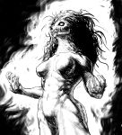  absurd_res anthro black_and_white breasts bwgod female fur glowing glowing_eyes hair hi_res humanoid_hands invalid_color line_art looking_at_viewer mammal monochrome muscular nipples pussy scp-1471 sharp_nails sharp_teeth simple_background skull teeth 